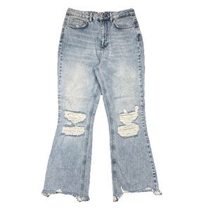 BDG High Rise Crop Flare Jeans 27 (27x25) Light Wash Blue Distressed Womens